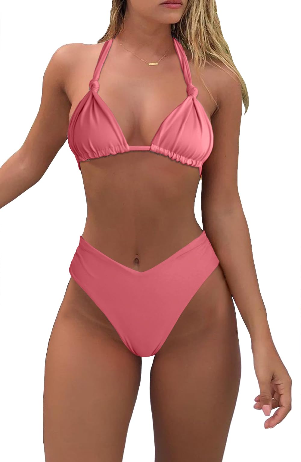 Bikini Sets for Women Sexy Halter Triangle String Bikini Cheeky V Cut High Waisted Thong Swimsuits 2 Piece